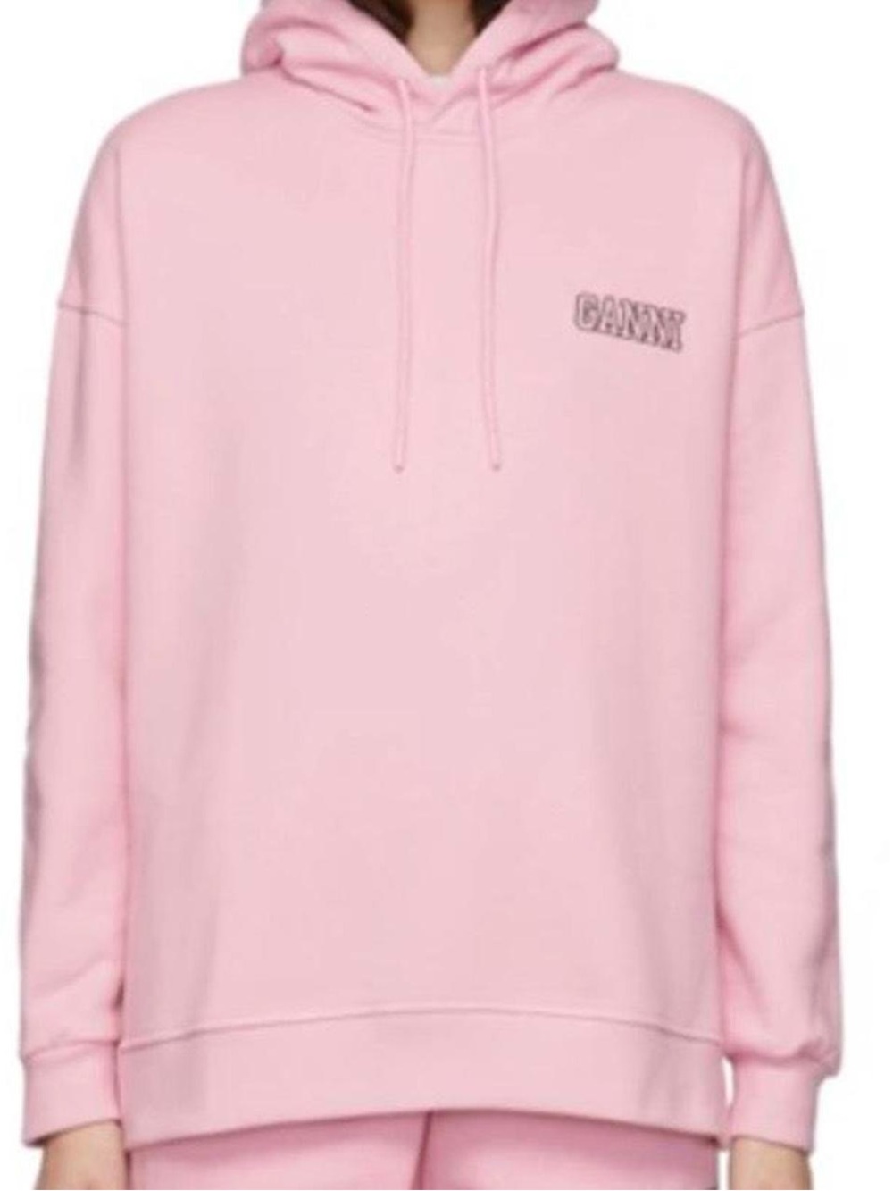 GANNI Logo-Embroidered Oversized Hoodie in Light Pink – Size Small